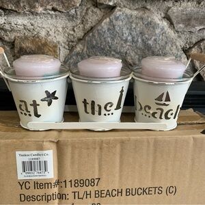 Yankee Candle At The Beach Bucket Votive Holders With 3 Three Beach Walk Votives